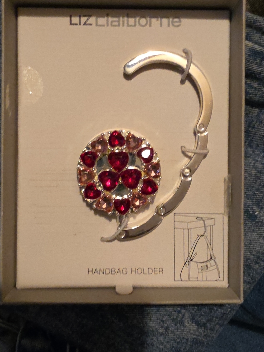 Liz Claiborne Red and Pink Crystal Handbag Hook